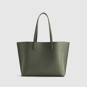 Quince Italian Leather Triple Compartment Shopper Tote in olive green